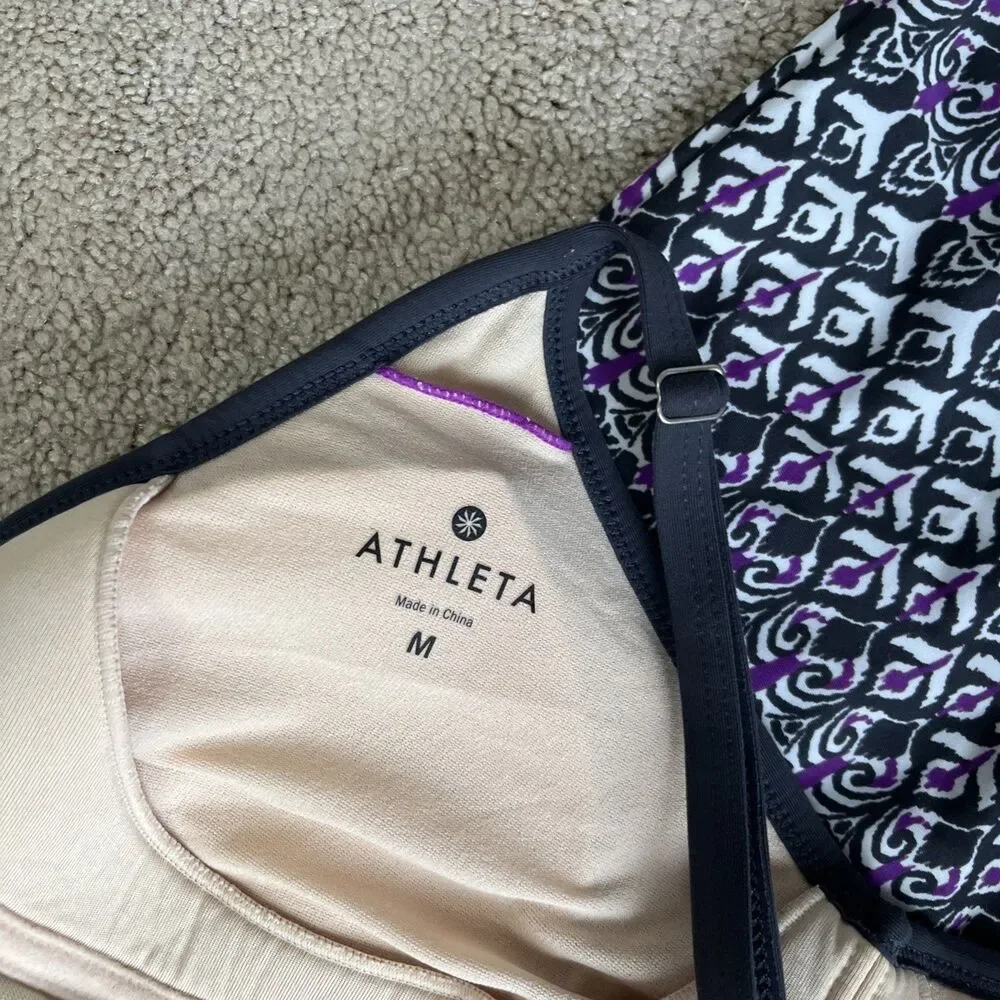 Athleta Swim Dress Medium Printed Shorebreak Paisley Gray Purple Racerback Bra